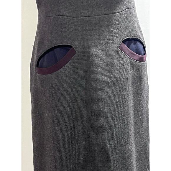 Prada Designer Vintage Gray Sweetheart Neck Wool Midi length Dress Sz 46/Lg/14 - Picture 4 of 14